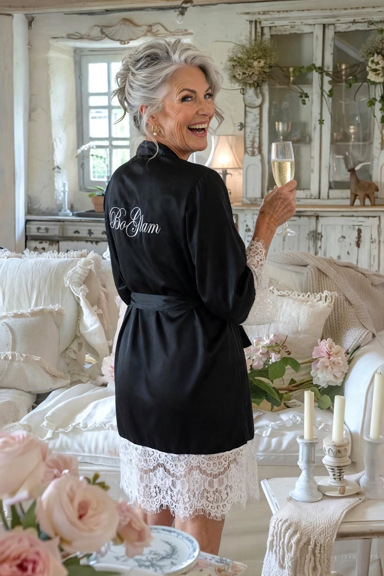 BO-GLAM robe showing the embroidered back