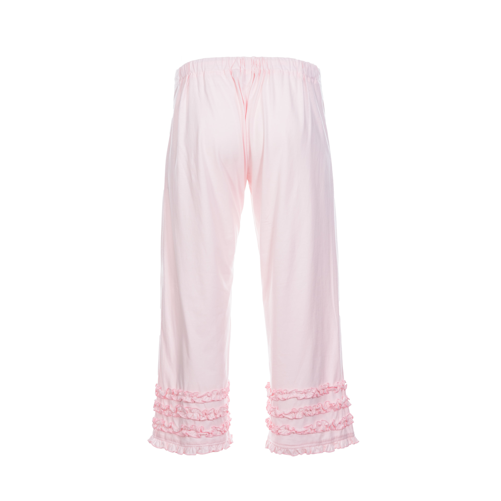 Back of the June pyjama pants with elastic waist and ruffled cuffs